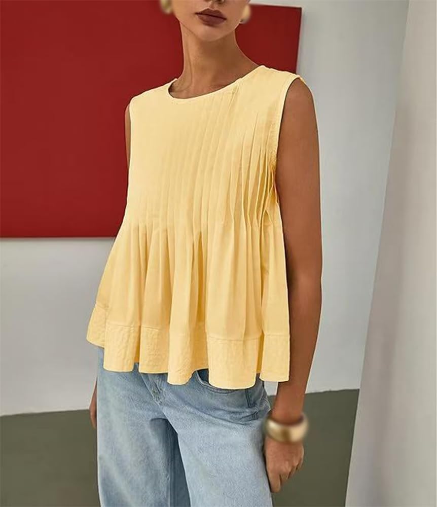 Generisch Ärmellose Bluse mit Peplum-Ausschnitt für Damen, 2025 Rundhalsausschnitt, Babydoll-Bluse, Peplum-Tops