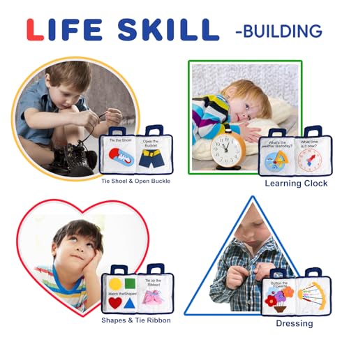 Image of Jollybaby 10 Page Baby Soft Busy Books -My Quiet Book, Travel Toy & Montessori Sensory Educational, Preschool Learning Activities Toy for 1 2 3 Year Old Toddlers Boy Girl(Blue)