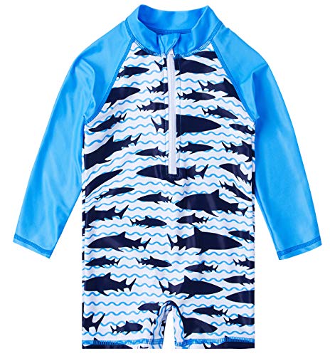 uideazone Summer Baby Boys 3D Shark Printed Rash Guard Swimsuit UV Long Sleeve Sunsuit One Piece Beach Bathing Suit 12-18 Months