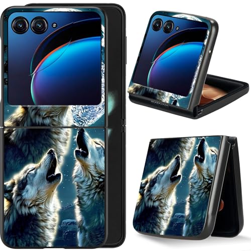 Dikoer for Moto Razr 50 Ultra/Motorola Razr 60 Ultra/Moto Razr Plus 2024/Motorola Razr+ Plus 2025 Flip Phone Case 6.9" for Women Men, Full Body Thin Hard PC Shockproof Folding Cover, Wolf Moon