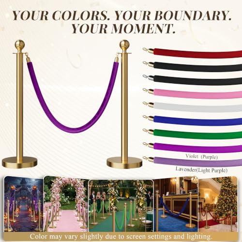 Image of 2PCS Violet Velvet Stanchion Ropes 5 Ft Crowd Control Ropes Barrier with Gold Hooks for Party Supplies,Photobooth Accessories, Prom,Birthday,Business,Wedding, Museums(Purple)