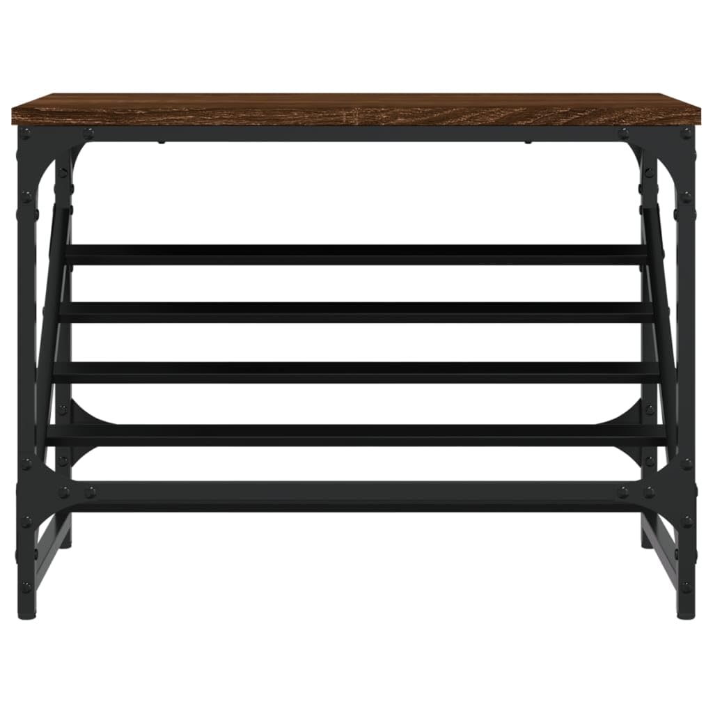 Regał na buty 60x30x45 cm drewno drewno brązowy kolor dębu | Czarna stalowa rama malowana proszkowo, skośna półka, solidny blat do torby i dekoracji