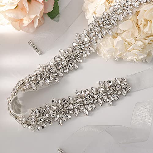 Rhinestone Bridal Belt Silver Crystal Wedding Dress Belt Bridesmaid Sash Belt for Women Formal Evening Dresses 5
