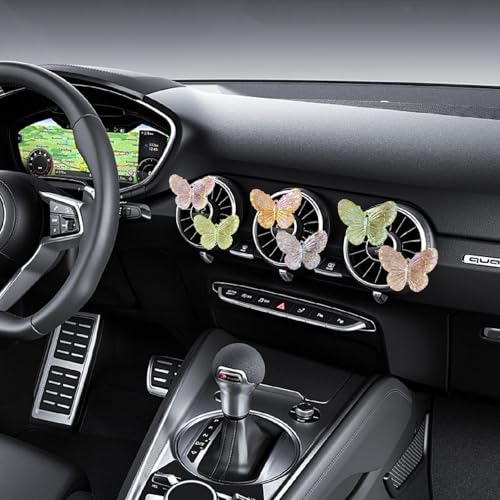 Image of 6 Pcs Butterfly Car Vent Clips, Cute Butterflies Cars Air Conditioning Clip Decorations, Charm Automotive Interior Decor for Women Men Accessories, Automotive Air Fresheners（2 Card Slots and 4 Clips）