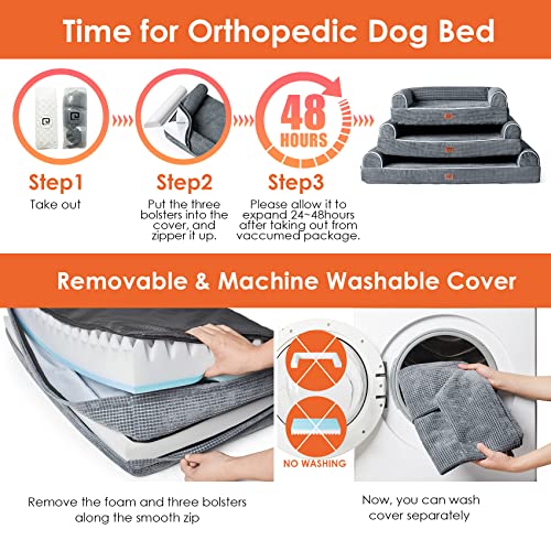 EHEYCIGA Memory Foam XL Dog Bed for Large Dogs, Orthopedic Waterproof Extra Large Dog Bed with Foam Sides, Non-Slip Bottom and Big Dog Couch with Washable Removable Corn Fleece Cover, Grey - Image 7