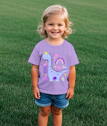Image of Toddler Girls Clothes T-Shirt Short Sleeve Graphic Tee Cartoon Dinosaur 2-6T Girl Shirt Summer