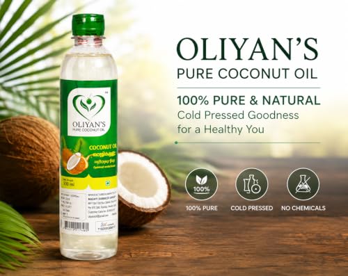 Image of OLIYAN'S Kerala Pure Coconut Oil, 500 ml | 100% Pure Cold Pressed, Edible, Hair & Skin Care, No Chemicals