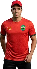 Camisa Brasil Uniforme de Futebol Vermelho com Número 13Tecido Esportivo Presente Amigo Secreto