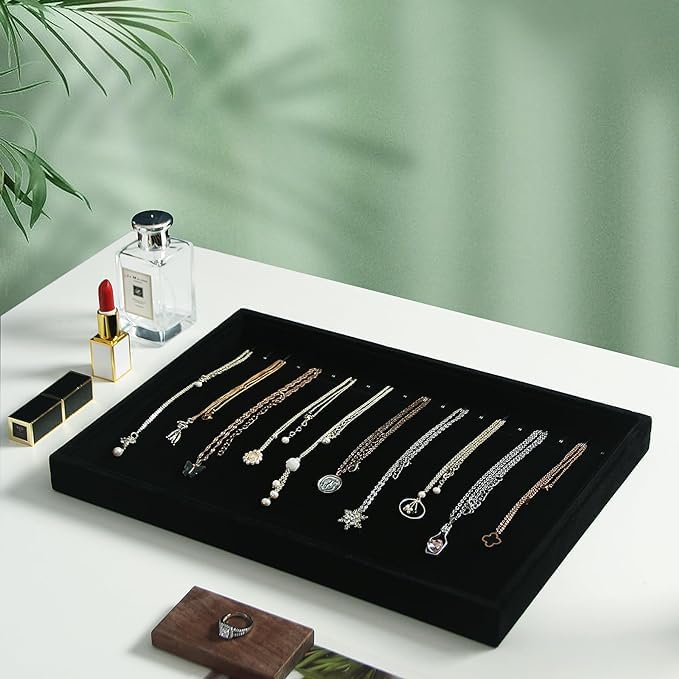 Image of Chain Velvet Jewellery Drawer Organizer Tray Stackable Tray for Drawer (Black) (14 * 10 INCH)