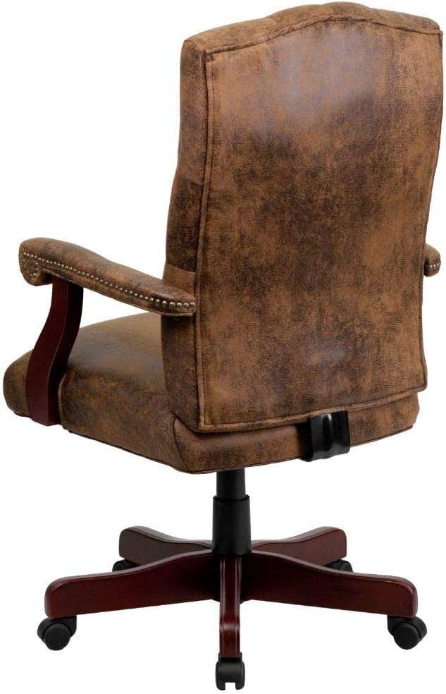 Image of High Back PU Leatherette & Wooden Office Chair | Director & Executive Chair | Wooden Handle WheelBase | Height Adjustable Revolving Chair | Hand Crafting & Polish - (111012152)