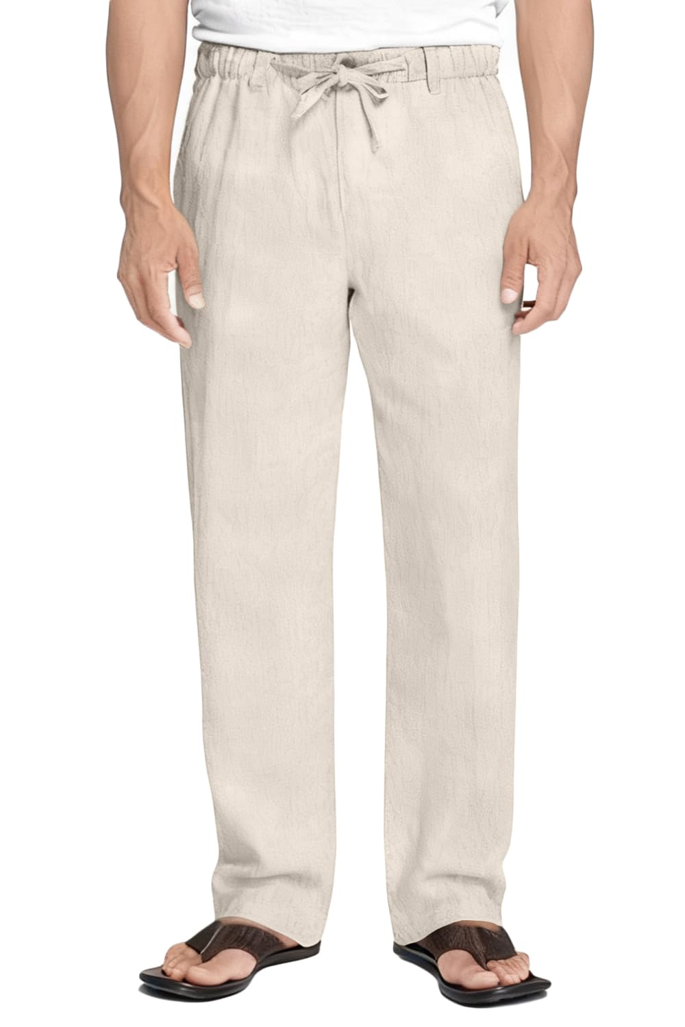 Mens Casual Pants Linen Drawstring Elastic Waist Loose Fit Men Dress Pants Summer Travel Beach Yoga Jog Trouser
