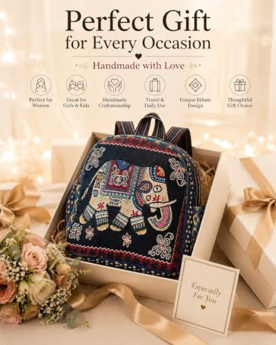 Image of Elephant Print Canvas Tote Bag for Women, Ethnic Shoulder Handbag with Multicolor Elephant Design, Dual Handle Everyday Carry Bag for Shopping, Office, College, Travel & Daily Use