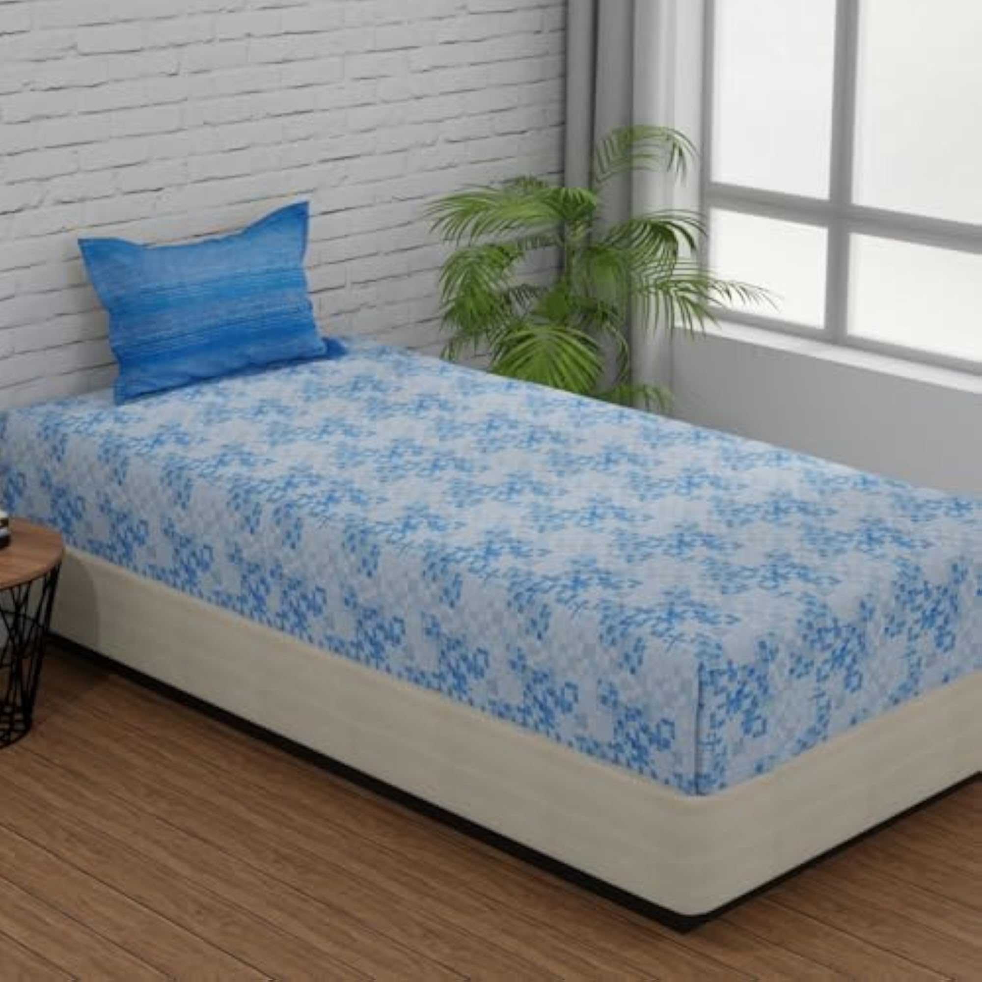 144 TC Cotton Bed Spread for Single Cot with Pillow Cover