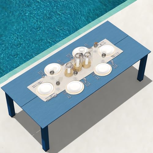LOUNZY 90" Outdoor Dining Table for 10, All-Weather HDPE Rectangle Patio Table with 2" Center Umbrella Hole,Navy 1 Table（90 in） Navy