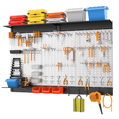 WALMANN 113PCS Pegboard Wall Tool Organizer Kit with Pegboard Hooks, Bins, Pegboard Tools Storage System for Garage, Modular Peg Board, Tools Organizer Board with Hooks(Grey)