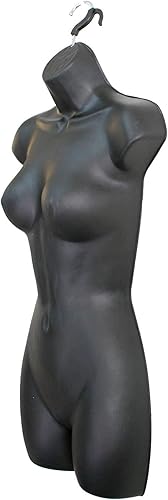 Miniatura 6 de DisplayTown - Maniquí femenino con torso largo y cadera, cuerpo hueco con respaldo, forma de vestido apilable con gancho para colgar, para exhibir
