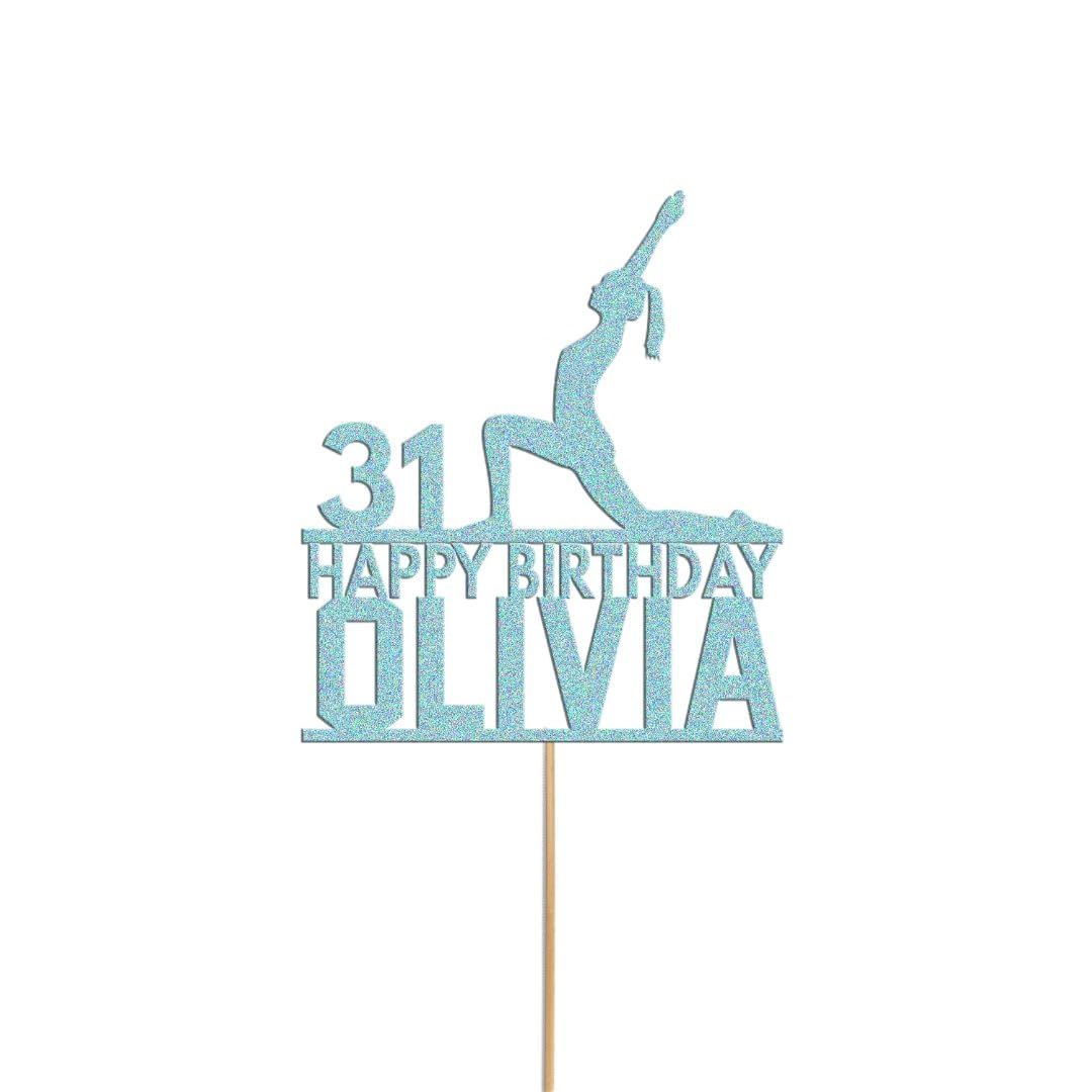 Womans Yoga Cake Topper Personalised Yoga Stretch Cake Decoration Any Name & Age | Personalised Cake Topper with Custom Name & Age | Birthday Party Decoration (Sky Blue) — image 1