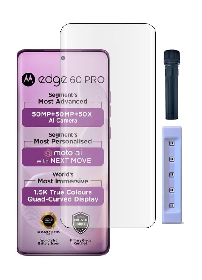 Image of MACLEN Ultra Premium HD Adavnced Glue UV Curved Tempered Glass for Moto Edge 60 Pro 5G | With HD clearity full curved edge protection and Installation Kit