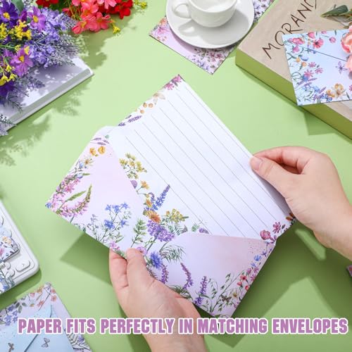 Image of TaoBary 160 Pcs Stationery Paper Set 50 Double Sided Stationery Papers with 50 Matching Envelopes and 60 Round Dot Sticker, 10 Design(Wildflower,8.5 x 11 Inch)
