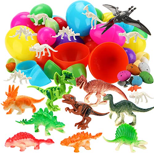 Sizonjoy Toys Filled Easter Eggs, Prefilled Surprise Eggs with Small Dinosaur Toys Inside for Easter Hunt Event, Basket Stuffers Fillers and School Classroom Prize for Kids