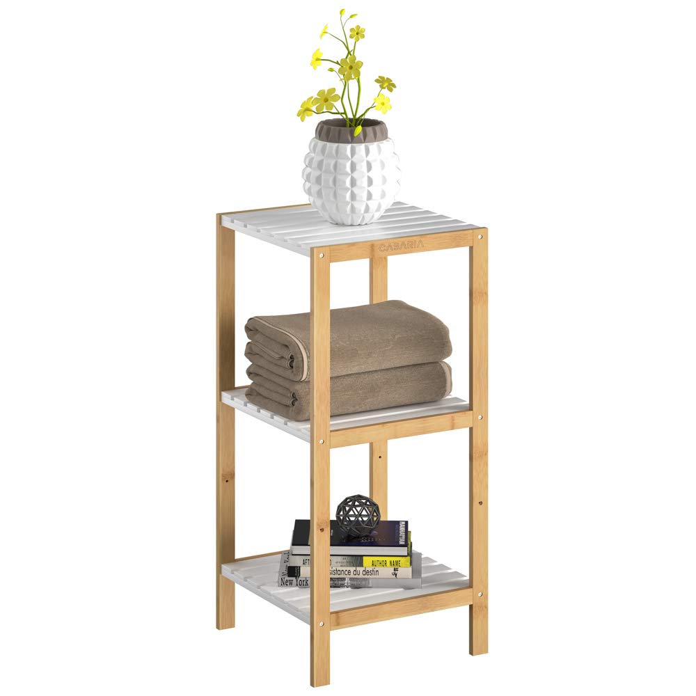 Casaria Étagère en Bambou 3 Niveaux Meuble de Rangement avec tablettes Blanches Charge Max. 30 kg Maison intérieur Salle de Bain