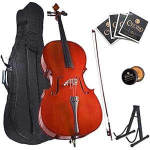 Mendini By Cecilio Cello – Musical Instrument For Kids & Adults – Cellos Kit w/Bow, Stand, Bag – Stringed Music Instruments For Students (1/2-size, Natural)