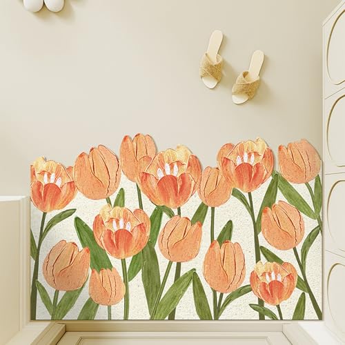 フロアマット 階段マット チューリップ 玄関マット かわいい 北欧スタイル 室内・屋外 おしゃれ 大判 除塵 防カビ すべり止め 耐磨耗性 お手入れ簡単 裁断可能 コイルマット 飲食店 玄関 廊下 店舗用品 デザイン