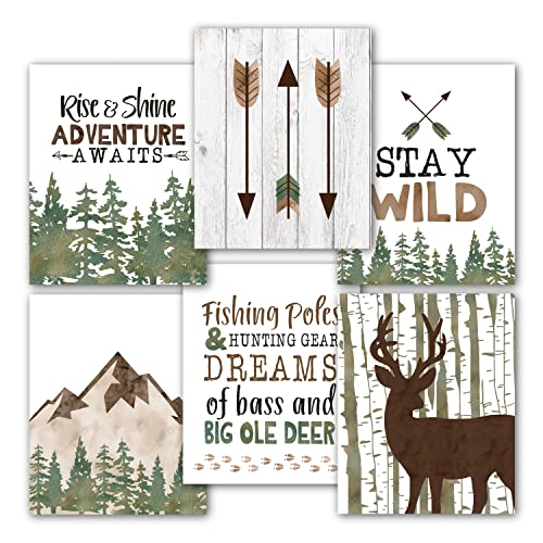 Image of Hadley Designs 6 Reversible 8x10 Hunting Decor Prints, Deer Wall Art, Adventure Nursery Decor For Boys, Woodland Nursery Wall Decor For Boys Bedroom, Adventure Awaits Wall Decor, Oh Deer Decorations