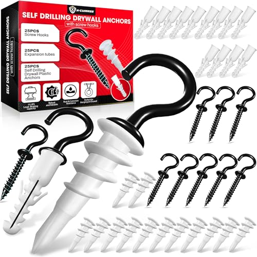 X-CUIRASS [Upgraded] 25 PCS Screw Hooks with Self-Drilling Drywall Anchors,