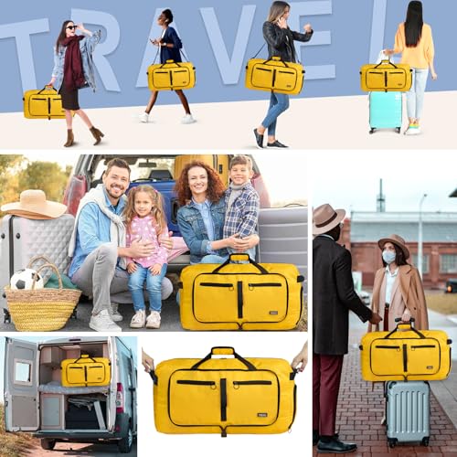 Image of Fmeida 65L Duffle Bag Foldable Travel Duffel Bags for Men Women Travel Bag | Shoes Compartment, 65L Large Capacity, Foldable, Packable, Water Repellent, Tear Resistant, for Traveling Gym Overnight Camp