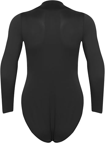 Mufeng Mens Buttoned Crotch Bodysuit Mock Neck Long Sleeve Leotard Jumpsuit for Yoga Dance Club