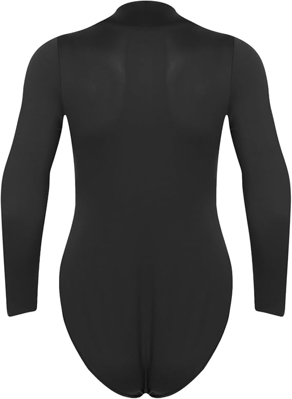 Mufeng Mens Buttoned Crotch Bodysuit Mock Neck Long Sleeve Leotard Jumpsuit for Yoga Dance Club