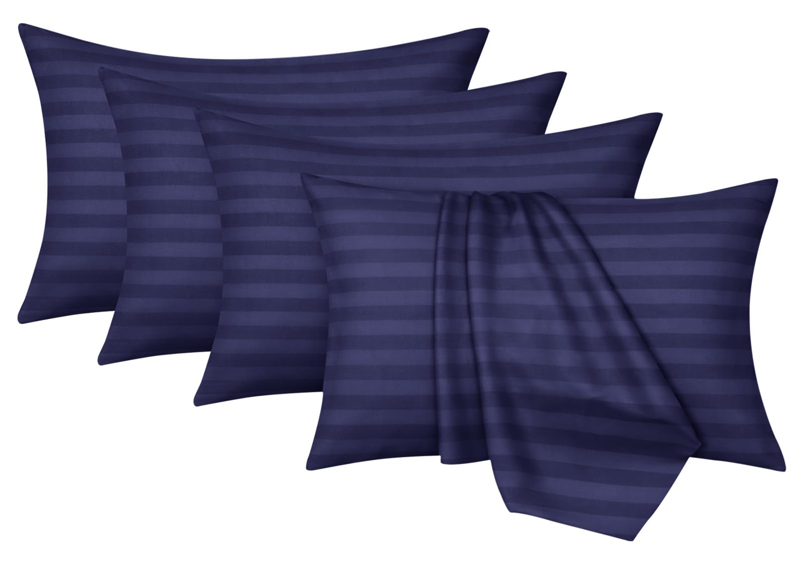 Moonlight Bedding Pillow Cases 4 Pack - Navy Stripe 50x75cm Luxury Pillowcase Brushed Microfiber Hotel Quality Pillow Cover - Super Soft and Breathable Pillow Case