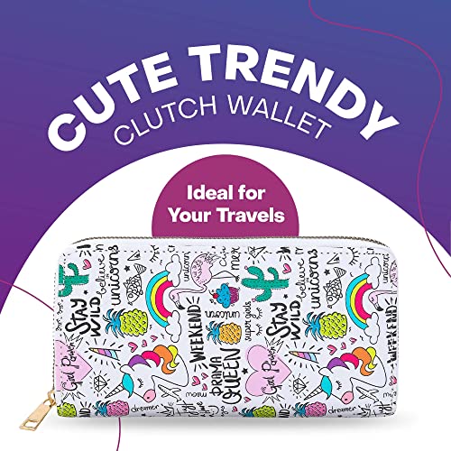 Rave Envy Drama Queen Wallet For Women - Multi-Purpose Designer Travel Wallet With Unicorn Rainbow & Animal Print - Multi-Pocket Long Hand Purse For Kids & Teen Girls #TOP1