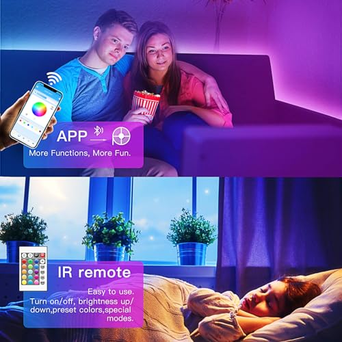 Image of TJOY 50ft Bluetooth LED Strip Lights, Music Sync 5050 LED Light Strip RGB Color Changing LED Lights Strip with Phone Remote, LED Lights for Bedroom Kitchen TV Party TIKTOK DIY (APP+Remote +Mic)