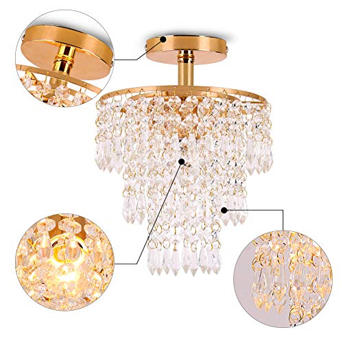 FRIXCHUR Gold Mini Crystal Chandelier - Modern Flush Mount Light - Image 7