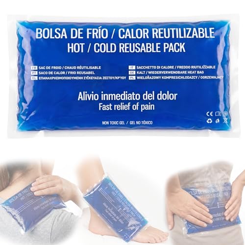 KMINA Poche chaud froid avec boîte, réutilisable, gel non toxique, pour micro ondes et congélateur, souple, 25,6 x 14,8 cm, 450 g, bleue, usage quotidien