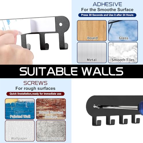 AIVORO 2 Stück Schlüsselbrett, Stahl Schlüssel Aufhänger, mit 10 Haken, Kein Bohren erforderlich