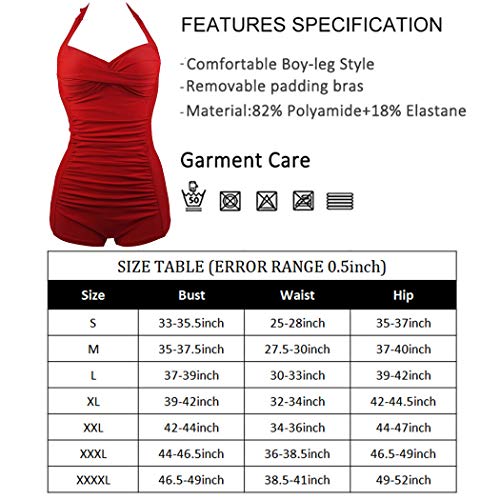 Elegant Inspired Boy-Leg One Piece Ruched Monokinis Swimsuit,Red-M #TOP5