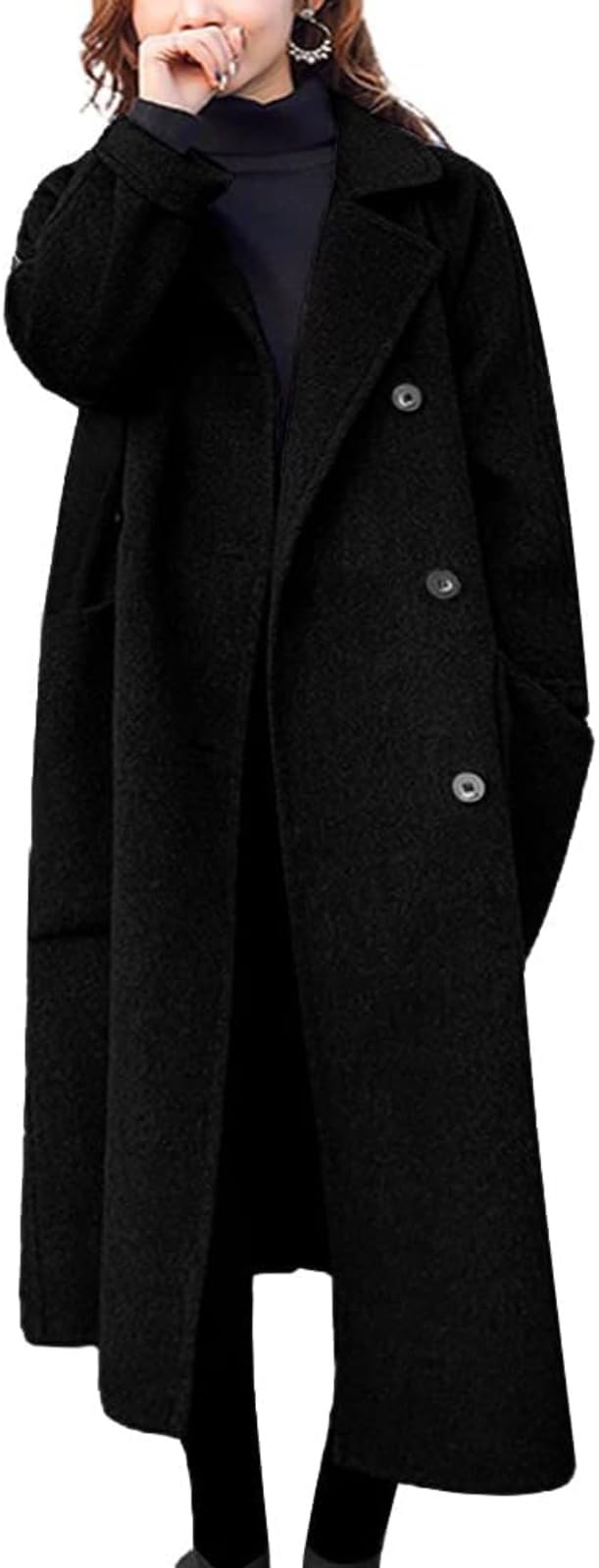 Cappotto Lungo Elegante Doppiopetto in Misto Lana da Donna Giacca Casual Comoda da Ufficio Cappotto Caldo Invernale da Esterno