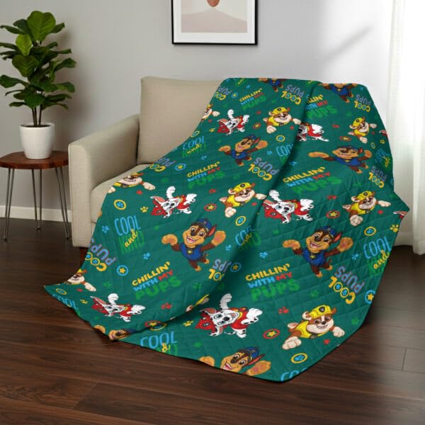 Image of Northwest Paw Patrol Chill Pups Quilted Throw Blanket - Official Oversized Blanket Featuring Classic Characters, Soft and Comfy Bedding for Kids' Bed, Couch, or Nap Time, 60 x 80 Inches