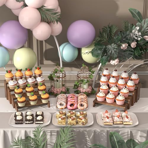 Image of 2 Set Wooden Tiered Risers Display Stands for Vendor Events,Stackable Wood Cupcake Display Stand,Farmhouse Decor Wood Dessert Table Display Set,Vendor Booth Display Items,Food Display Risers for Party