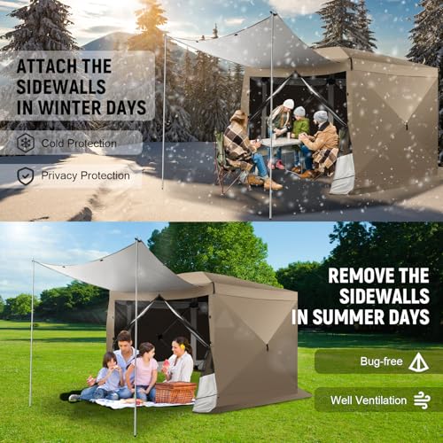 Image of COBIZI 12x12 FT Pop Up Canopy Extendable Tent, Gazebos On Clearance with Removable Roof, Screened in Gazebo with sidewalls, Screen Tents Portable carpas para Patio for Outdoor Camping,Backyard,Khaki