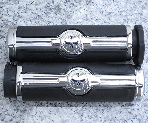 i5 Chrome Skull Black Rubber Hand Grips for Harley Davidson Sportster Softail Dyna Road King Electra Tour Street Hydra Super Wide Glide V-Rod VRSC FXD FLD