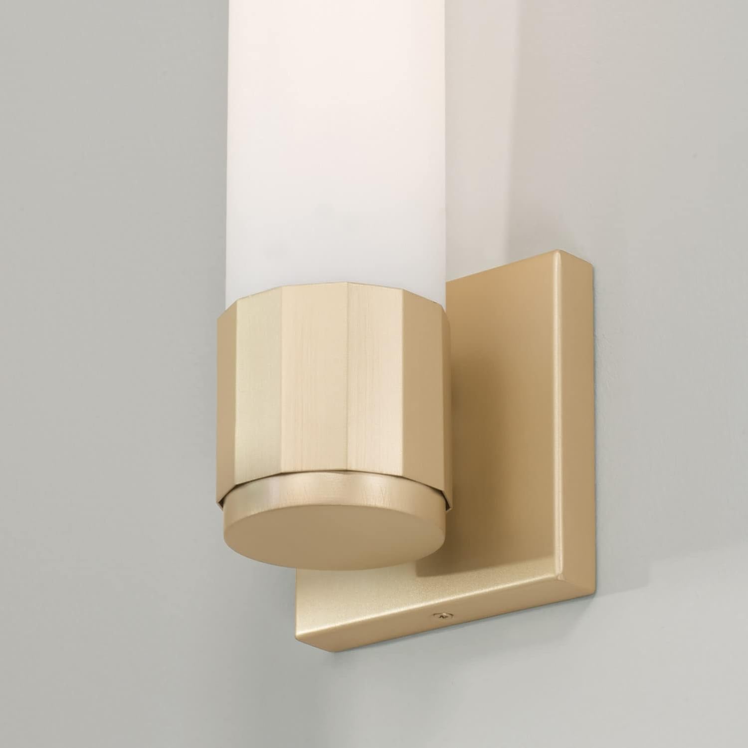 Capital Lighting 646211SF Sutton Transitional Minimalistic Soft White Glass Wall Sconce, 1-Light 100 Watt, 17"H x 5"W, Soft Gold