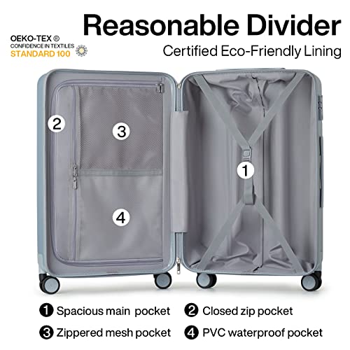 Image of Hanke 24 Inch Luggage Suitcases With Spinner Wheels Lightweight PC Hard Shell Rolling Suitcase With Travel Lock,Checked-Medium 24-Inch(Gray)