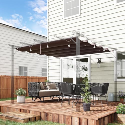 Outsunny Techo de Pérgola 2,5x2,55 m Techo de Repuesto Retráctil para Marco de Pérgola de 3x3 m Toldo de Tela Solo para Cenador Jardín con 10 Orificios de Drenaje Café