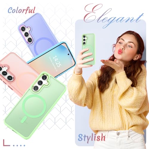 Image of YENAPOON for Samsung Galaxy S25 Case, Matte Magnetic Phone Case with 1 Screen Protector, Support for Magsafe, Translucent Frosted Shockproof Protective Cover for Samsung Galaxy S25, Mint Green | Matte