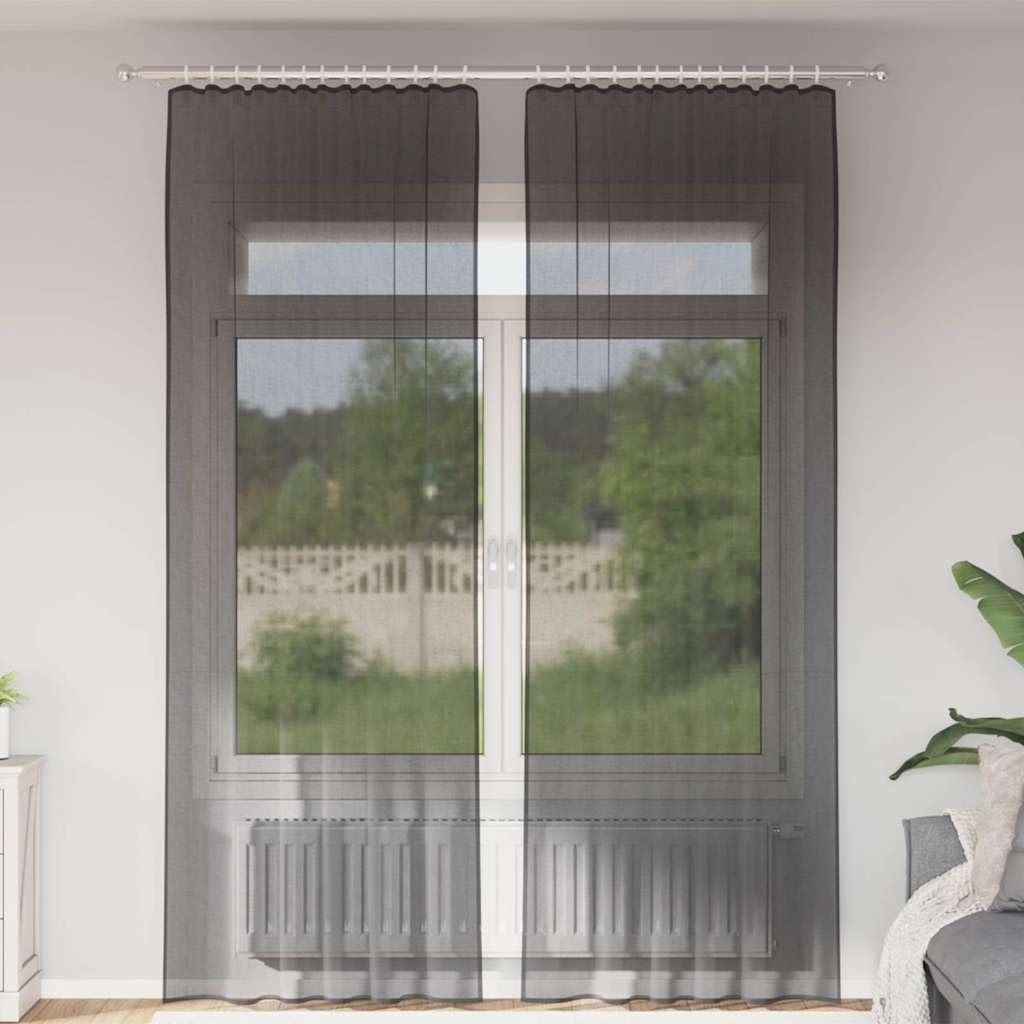 Lot de 2 rideaux en voile avec passe-tringle - Noir - 140 x 260 cm - En polyester - Décoration de fenêtre - Protection contre les regards indiscrets et la diffusion de la lumière dans le