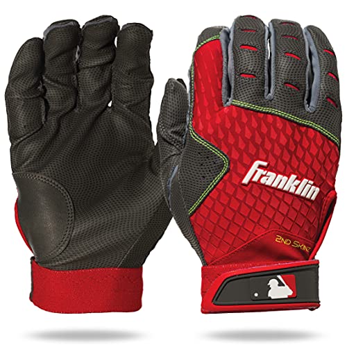 Franklin Sports MLB Batting Gloves - 2nd Skinz Batting Gloves - Adult Baseball Batting Gloves - Adult L Red Batting Gloves for Hitting - Adult Large